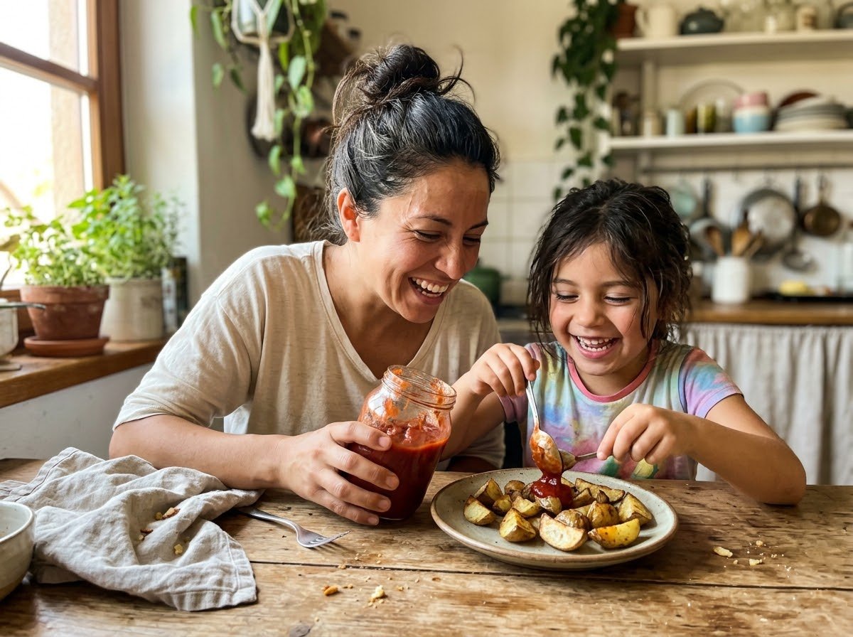 Madre e hija con ketchup fermentado